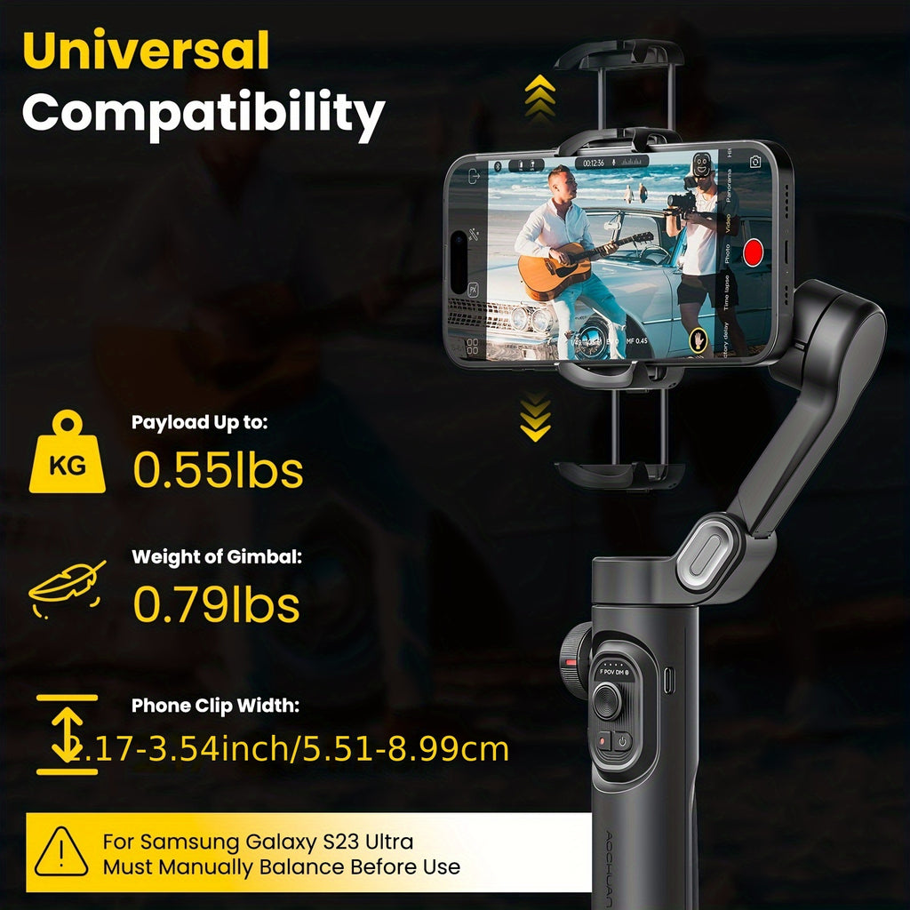AOCHUAN 3-Axis Gimbal Stabilizer for Smartphone,Ultra Lightweight Portable Foldable Gimbal for Smartphone,Gimbal for iPhone,Samsung,Android Phones Gimbal for Video Creators Vloggers - Smart XE Combo1