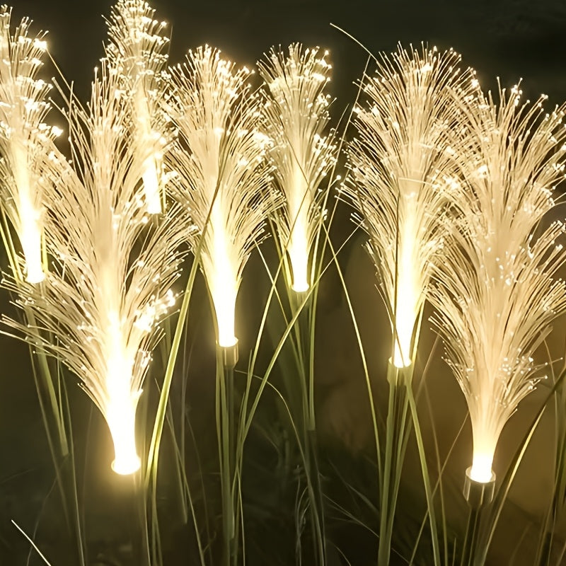 Solar-Powered Golden Grass Garden Lights - Energy-Efficient Outdoor Decor for Yards, Patios, And Balconies (1pc/2pcs), Solar Charged Nickel Battery, Plastic Fixture with Semi Flush Mount, Outdoor Lighting | Golden Grass Effect | Durable Outdoor Ligh