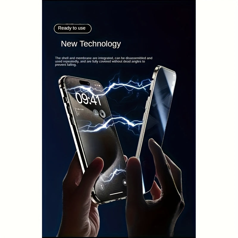 Phone Case - Suitable for Iphone 16/15/14/13/12 Pro Max PLUS Anti-Peep Magnetic Mobile Phone Case Transparent Back Panel Metal Frame Anti-Peep Privacy Double-Sided Anti-Peep Tempered Film Anti-Peep Mobile Phone Case