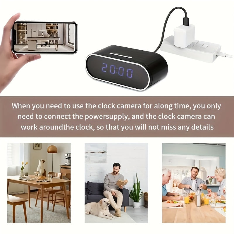 [1080P WiFi Camera] 1080P WiFi Camera Night Vision Wireless Clock Camera With 64G Memory Card, Night Vision, Motion Detection, Loop Recording, 2.4GHz WiFi Connection, Lithium Battery Powered, Remote Live View, Ideal For Home, Office, Warehouse Monitoring