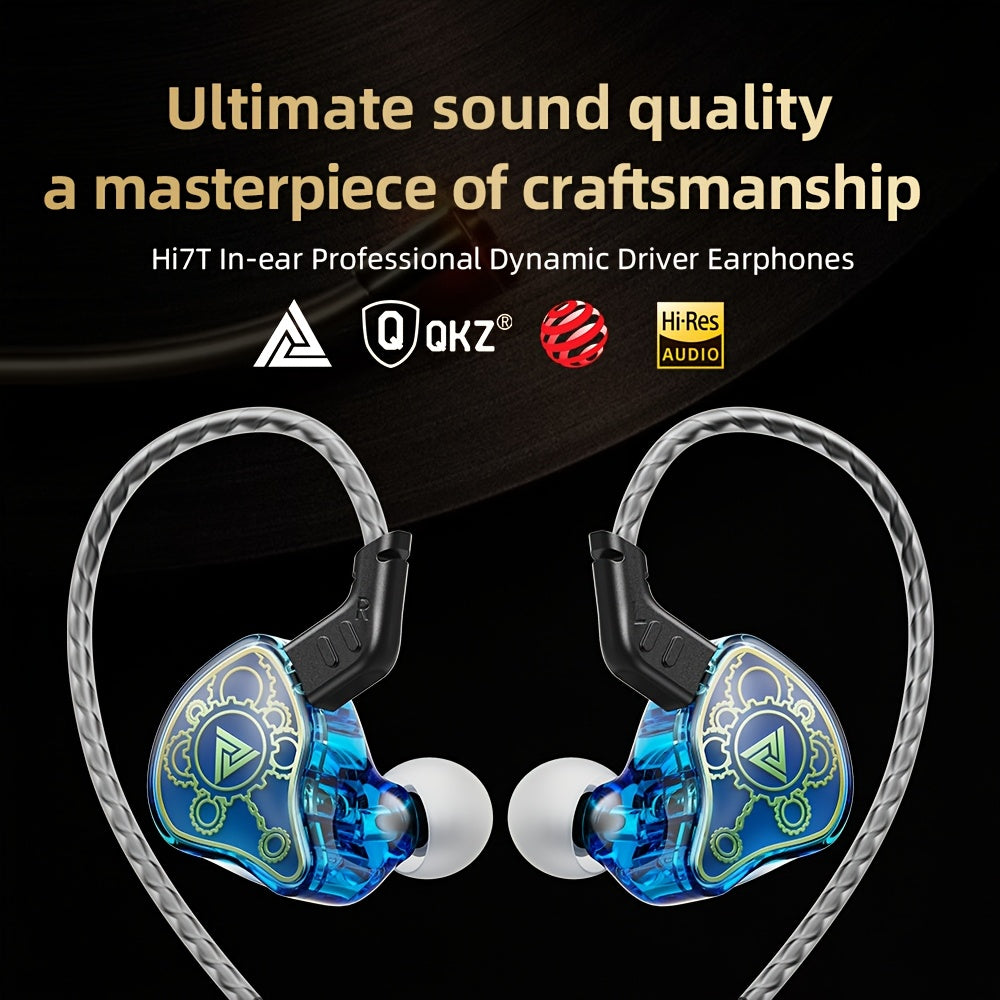 QKZ Hi7T Transparent Dynamic Resin Headphones DJ Monitor Earbuds - 3.5mm Wired In-Ear Monitoring Earphones with Mic Volume Adjustable Hi-Fi Stereo Heavy Bass Headset for Sports/Gaming/Gym