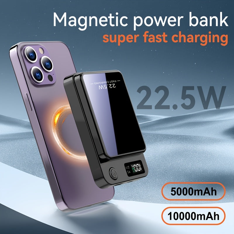 10000/5000Mah Power Bank Portable Wireless Charger, 22.5W PD And QC Fast Charging, Magnetic Wireless Charging Pack, USB Type-C, LED Power Display, Rechargeable Lithium Polymer Battery for Android/Iphone Devices