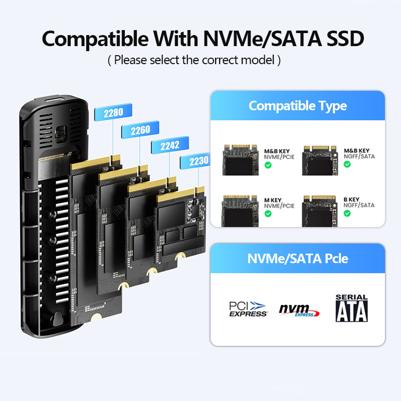 SUNKANDI 10Gbps NVMe/SATA SSD Enclosure Adapter - M. 2 to USB, Supports M and B&M Key SSDs, Size 2230/2242/2260/2280, Portable SSD Enclosure | Sleek Metal Finish | Durable ABS Material, SSD Holder