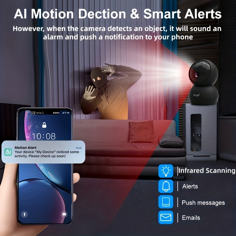 Alaga 2K 4MP 360° Panoramic View 5G/2.4G WiFi Home Security Camera, ABS Resin, AI Motion Detection, Real-Time Two-Way Audio, Night Vision Indoor Camera for Office Video Surveillance