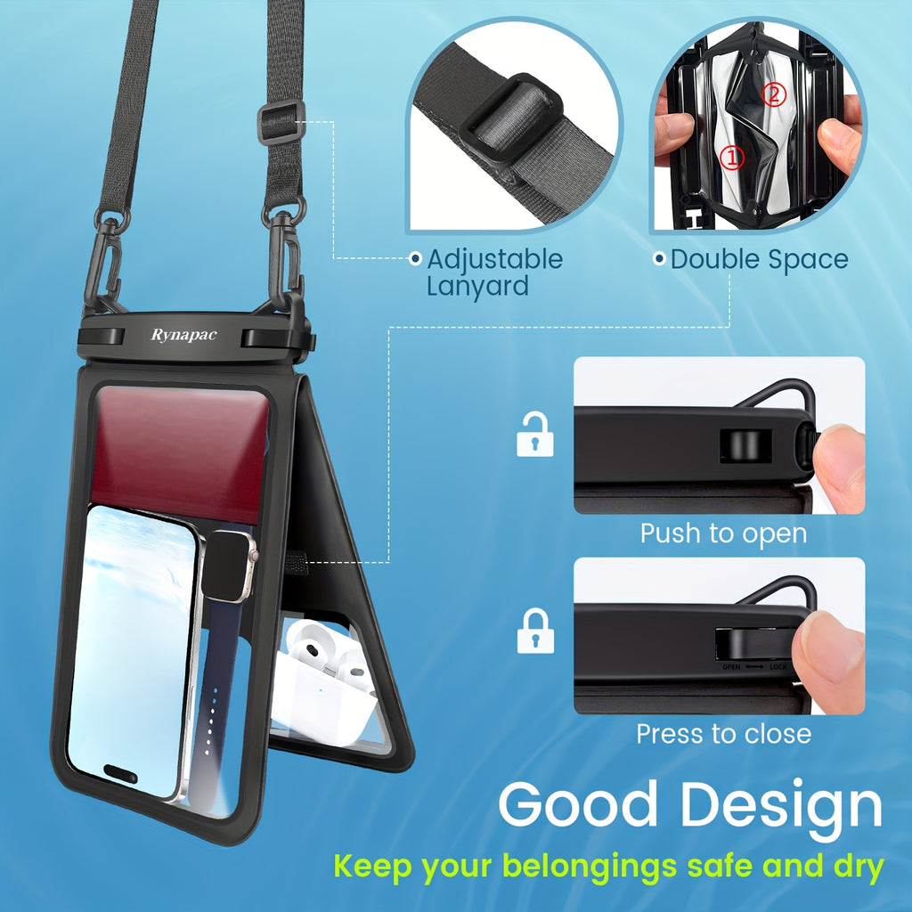 RYNAPC 2-Pack Phone Pouches, Double-Layer Phone Cases with Lanyard - 6.7-inch Large Capacity Dry Bags | IPX8, Shockproof And Sandproof | Suitable for iPhone 16/15/14 Pro Max | Ideal for Swimming, Boating, And Kayaking
