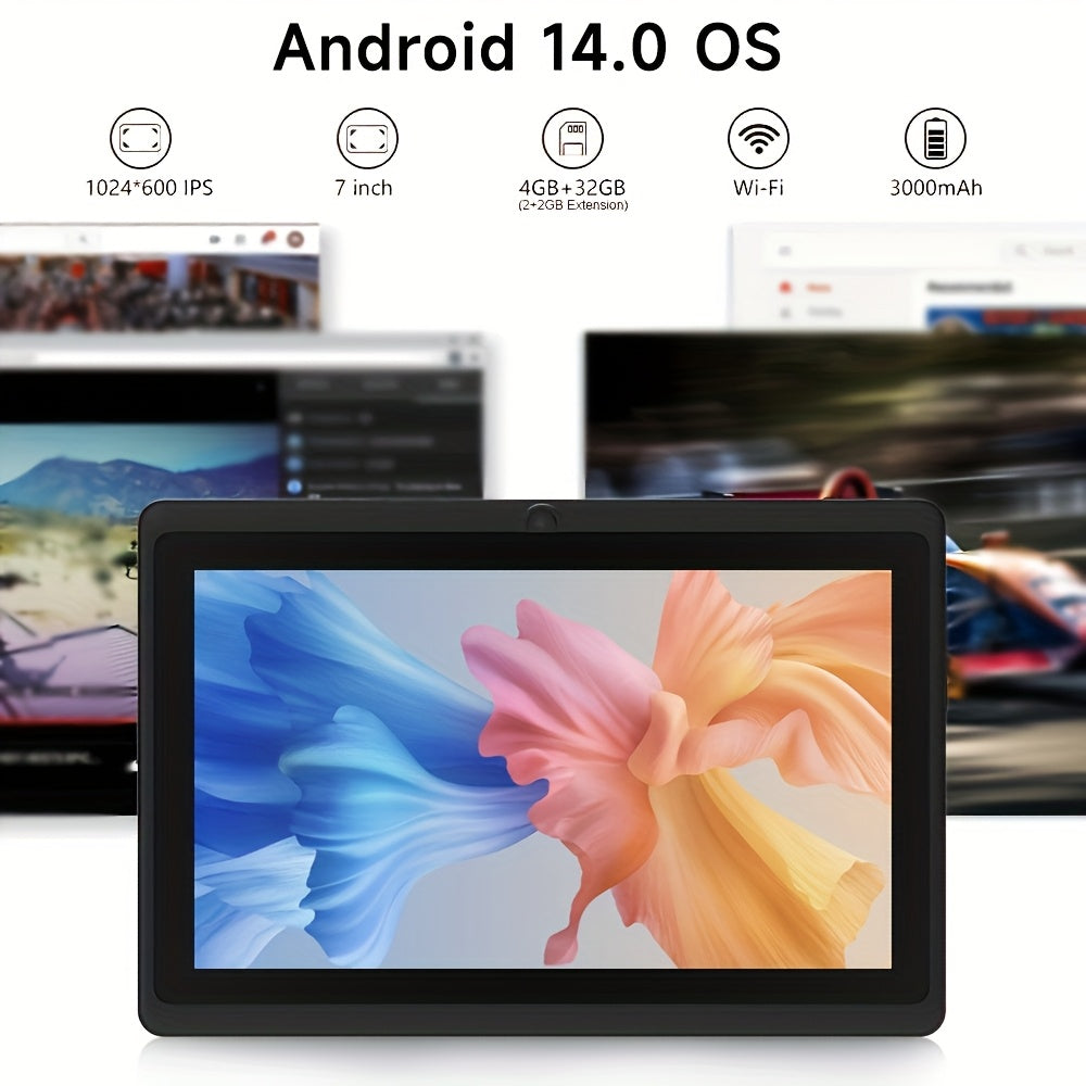 YQSAVIOR Android Tablet 7 Inch, Android 14.0 Tableta 32GB Storage 512GB SD Expansion Tablets PC, Quad-core Processor 1024x600 IPS HD Touchscreen Dual Camera Tablets, Support 2.4G WiFi