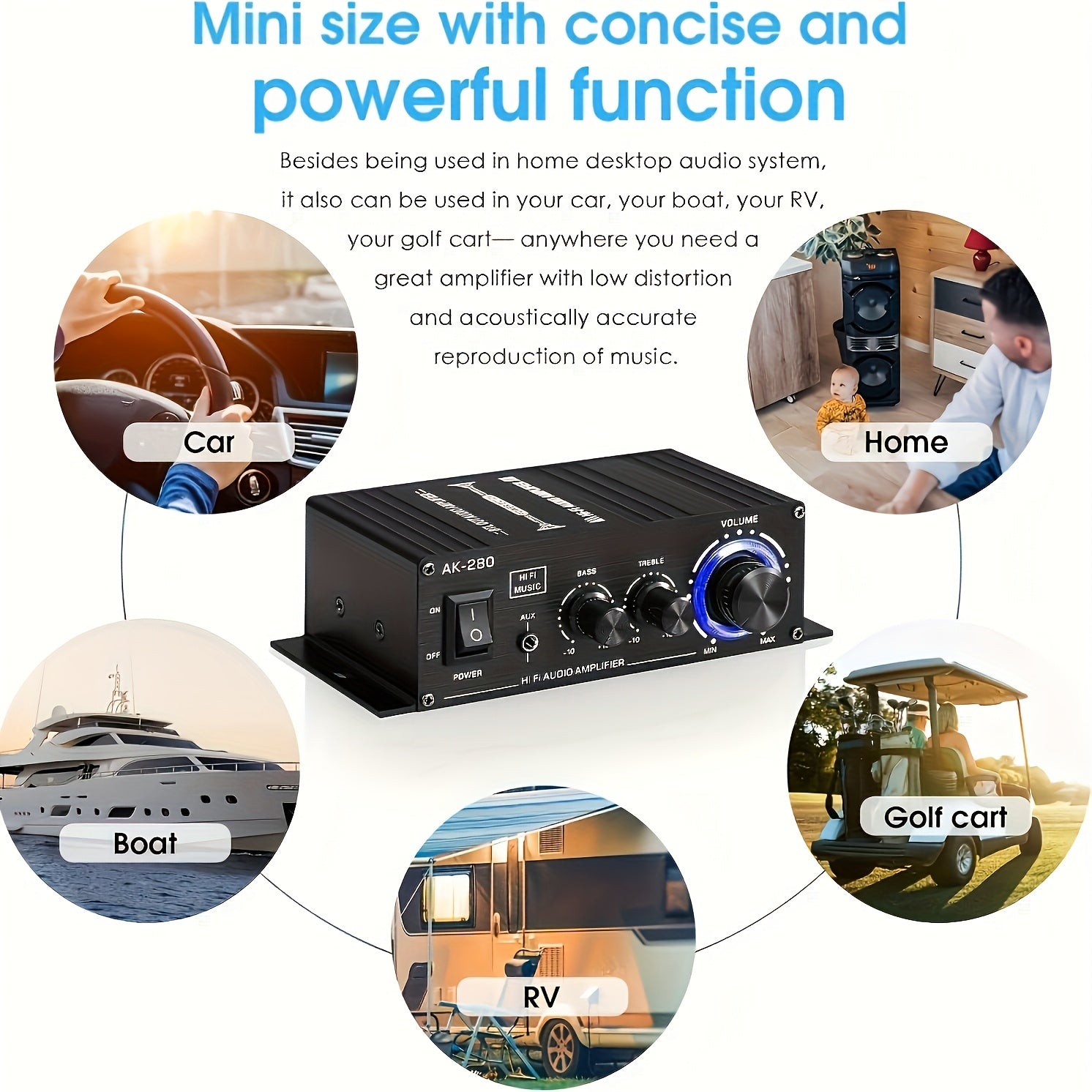 1 X 600W Dual-Channel Mini Power Amplifier, Hifi Stereo Compact Audio Power Amplifier, 2, 0 Channels, Class AB, RCA/ AUX Input, Bass And Treble Control, Sound Amplifier for Home, Computer And Car Music Players, Without Power Adapter And Power Cord