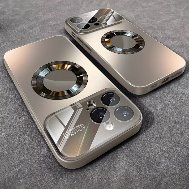 Phone Case: Luxury Matte Titanium Magnetic Wireless Charging Phone Case for iPhone 17 Air 16 15 14 13 12 11 Pro Max Plus Anti-Fingerprint Shockproof Armor Glass Lens Case, Phone Accessories, Fashion Cover, Streamlined Design, High Quality Case