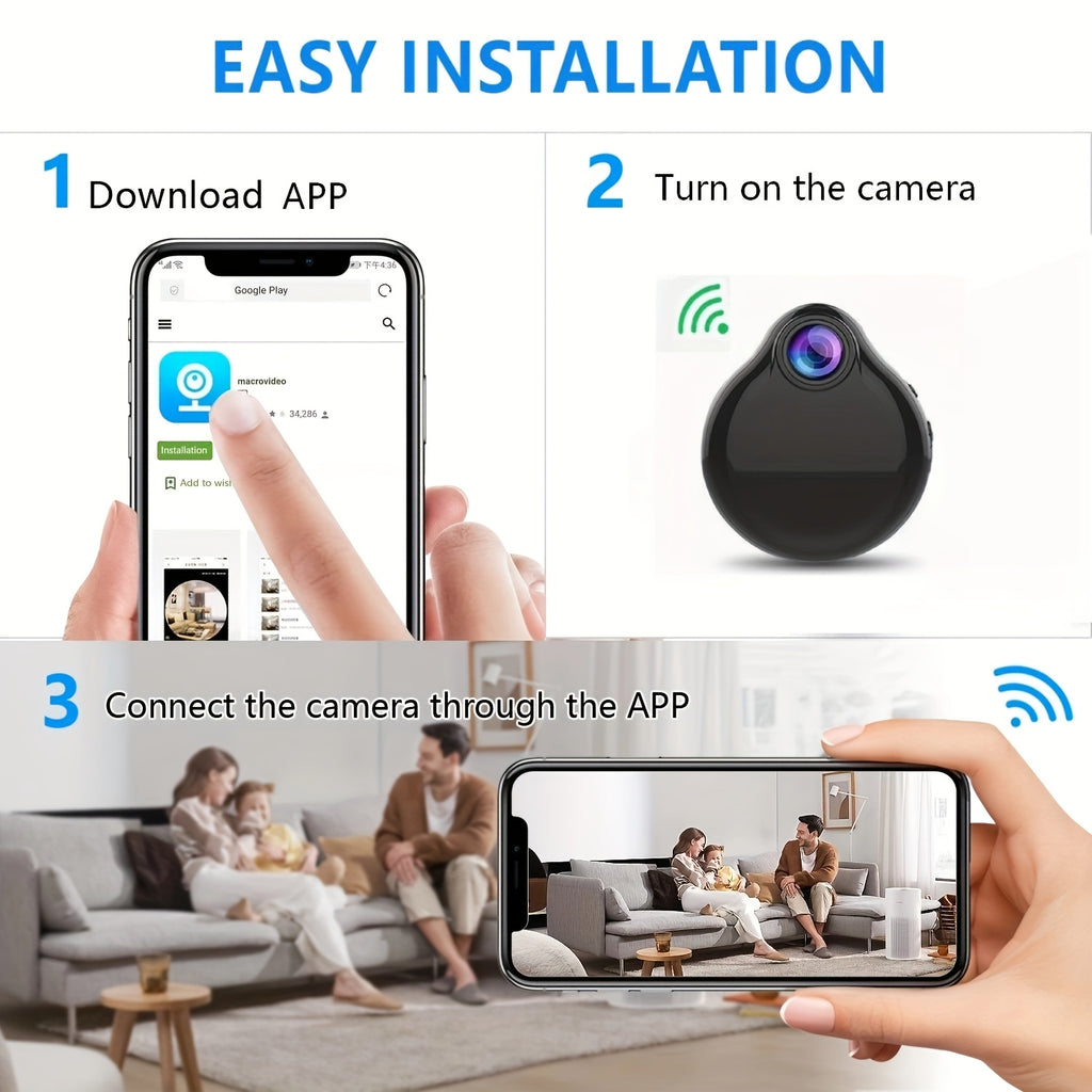 WIFI Wireless Wearable Body Micro Cam, Camera Motion Sensor Video Voice Recorder Home Security Camcorders, Nanny Surveillance Camera Wifi Webcam Micro Camera Built in Battery