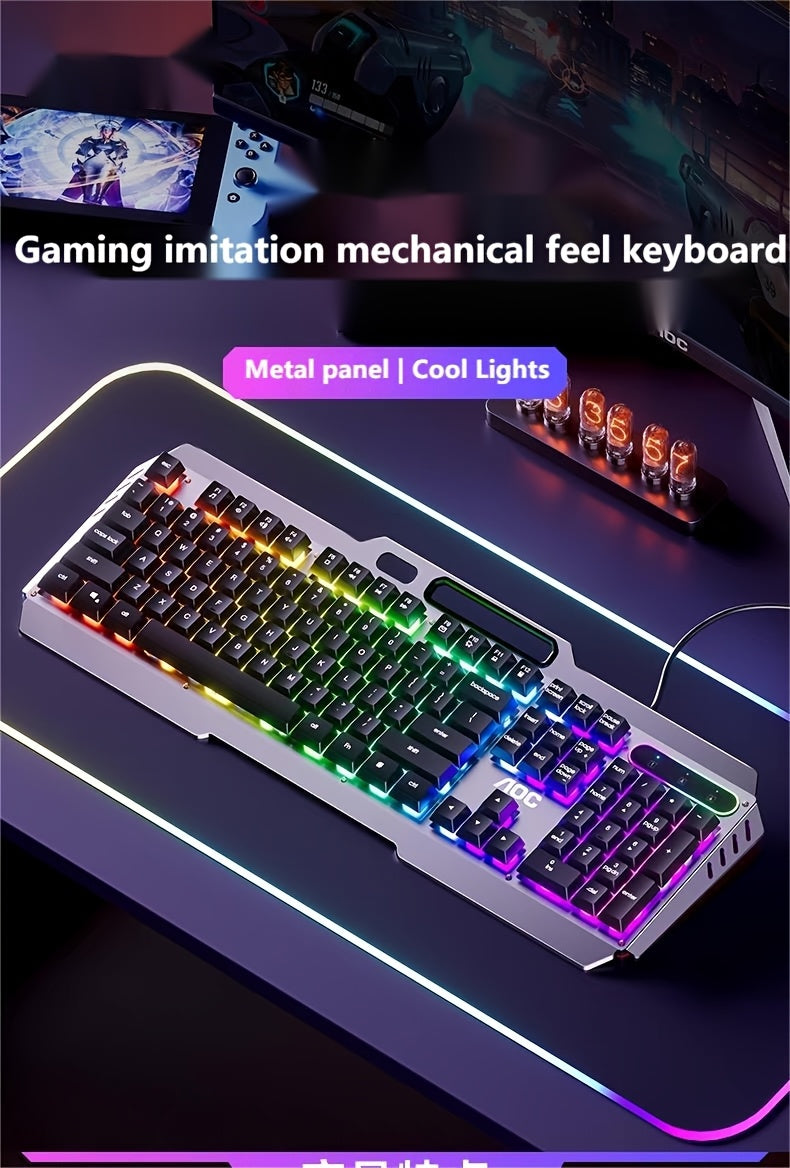 Wired Gaming Keyboard, 104 Keys Full Size, LED Backlight, Ergonomic Quiet Design, USB Power, Adjustable Volume Knob, for Desktop And Laptop Computers, Office Accessories