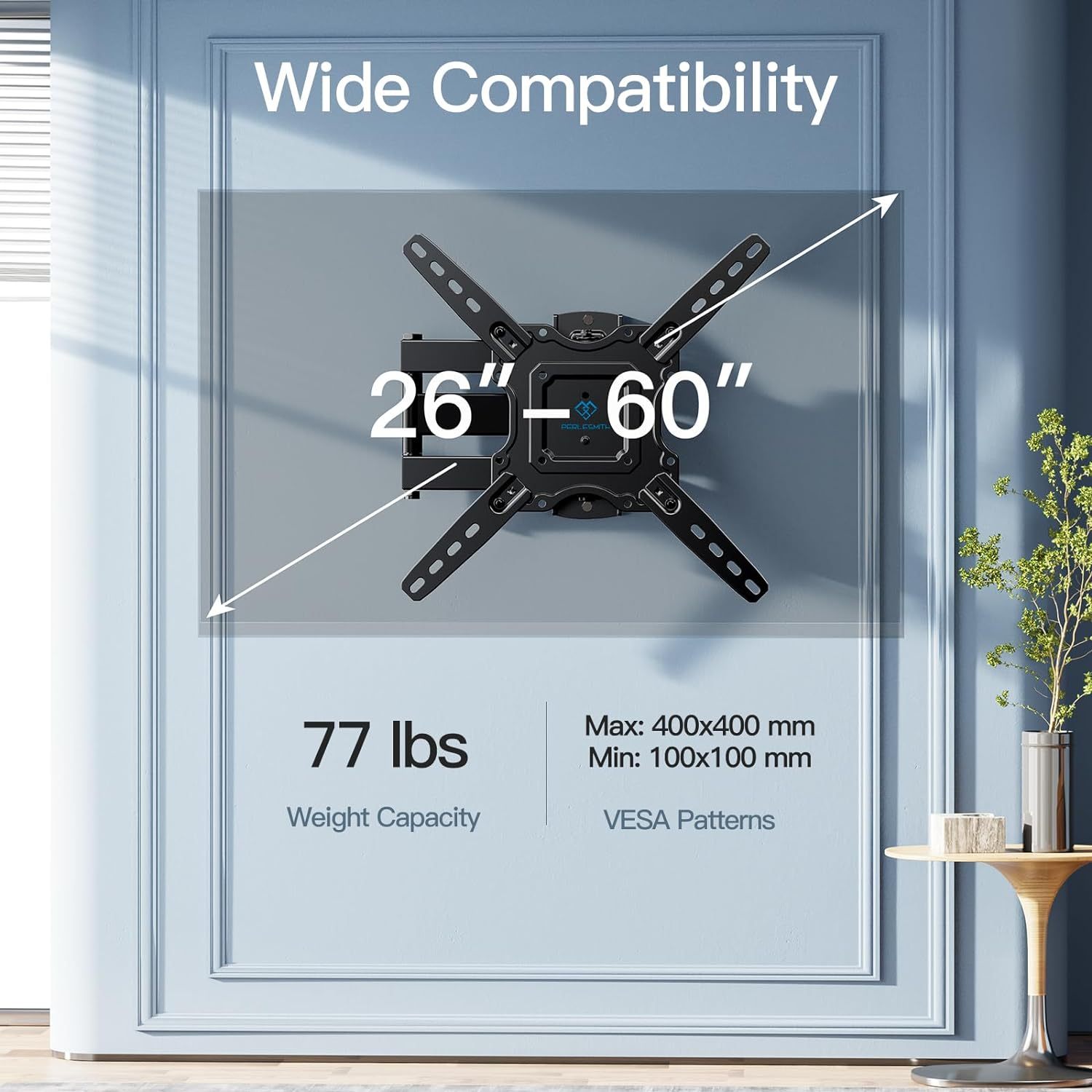 Up To 66/77Lbs Full Motion Tv Wall Mount For Most 26-55/26-60 Inch Tvs | Stainless Steel Wall Mount Tv Bracket With Swivel & Extension Arm, Tilt, Leveling, Max Vesa 400X400Mm