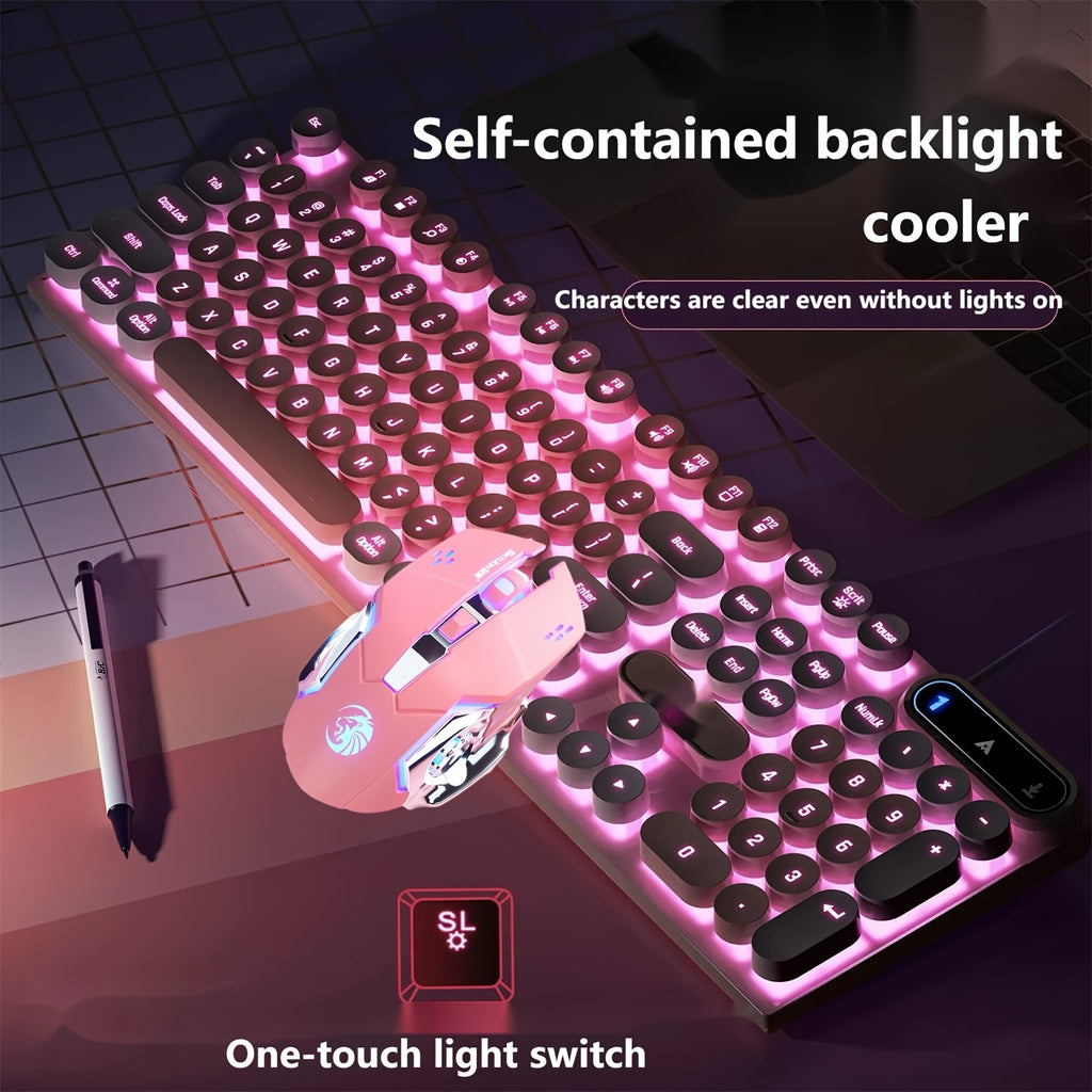 Retro Punk Keyboard & Mouse Set 6D Macro Mouse 104 Keys Mechanical Feeling Silent Keyboard USB Wired