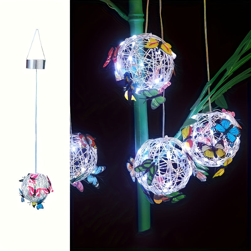 Outdoor Solar Butterfly Lantern, Metal Iron Craft Hanging Solar Light. Waterproof And Solar-powered, Auto Light Up At Night. Perfect For Garden, Porch, Lawn, Farm, Courtyard Decoration. Stylish Butterfly Shape, Great Holiday And Birthday Gift For Ho