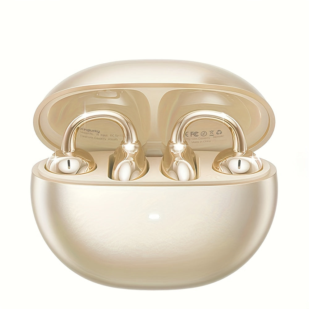 Clip On Earbuds, Open Wireless Earphones, With Detachable Beautiful Synthetic Gemstonestone Earrings, HD Stereo Sound, ANC Noise Reduction, Hands-Free Call, Designed For Exercise/ Sports/ Work/ Study/ Outdoors, Compatible With All Smartphones