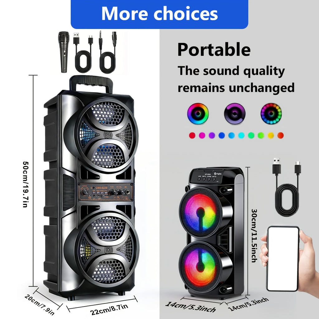 Wireless Wireless Dual Speaker Stereo Sound System Portable Subwoofer with RGB Ambience Lighting, Featuring Two Different Speaker Sizes, Excellent Sound Quality, Perfect for Family Gatherings/Party/Outdoor Camping, Home Entertainment, Trendy Audio
