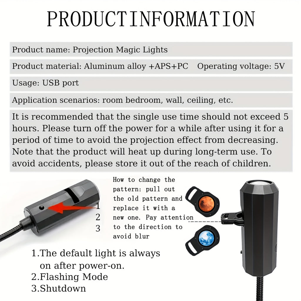 USB Powered LED Starry Night Projector Lamp, 9 Replaceable Planet Projector, 360° Rotatable, Portable, with Ceiling Photo Background Decoration, for Bedroom, Living Room, Small Night Light, with Gift